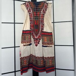Vintage Smocked Dashiki Print Dress